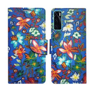 Dhar Flips Blue Pattern Flip Cover Vivo V20 SE | Leather Finish | Shock Proof | Magnetic Clouser | Light Weight | Compatible with Vivo V20 SE Cover | Best Designer Cover For Vivo V20 SE