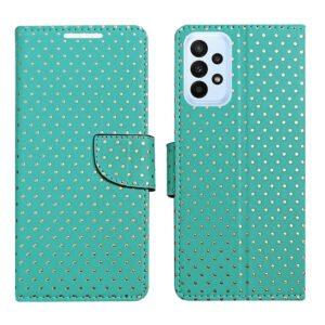 Dhar Flips Aquamarine Dot Flip Cover Samsung A23 5G | Leather Finish | Shock Proof | Magnetic Clouser | Light Weight | Compatible with Samsung A23 5G Cover | Best Designer Cover For Samsung A23 5G
