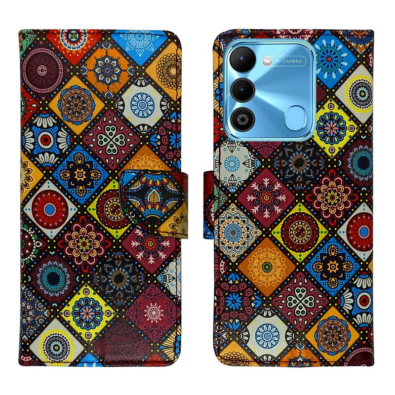 Dhar Flips Rangoli Flip Cover Tecno Spark 9 | Leather Finish | Shock Proof | Magnetic Clouser | Light Weight | Compatible with Tecno Spark 9 Cover | Best Designer Cover For Tecno Spark 9