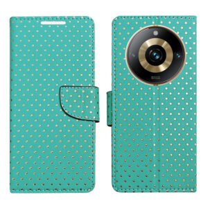 Dhar Flips Aquamarine Dot Flip Cover Realme 11 Pro Plus 5G | Leather Finish | Shock Proof | Magnetic Clouser | Light Weight | Compatible with Realme 11 Pro Plus 5G Cover | Best Designer Cover For Realme 11 Pro Plus 5G