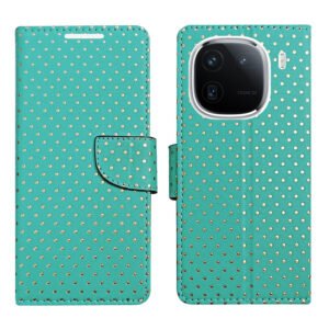 Dhar Flips Aquamarine Dot Flip Cover  IQOO 12 5G | Leather Finish | Shock Proof | Magnetic Clouser | Light Weight | Compatible with  IQOO 12 5G Cover | Best Designer Cover For  IQOO 12 5G