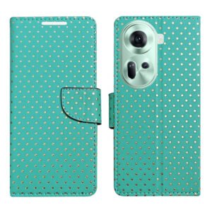 Dhar Flips Aquamarine Dot Flip Cover  Oppo Reno 11 5G | Leather Finish | Shock Proof | Magnetic Clouser | Light Weight | Compatible with  Oppo Reno 11 5G Cover | Best Designer Cover For  Oppo Reno 11 5G