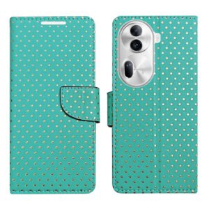 Dhar Flips Aquamarine Dot Flip Cover  Oppo Reno 11 Pro 5G | Leather Finish | Shock Proof | Magnetic Clouser | Light Weight | Compatible with  Oppo Reno 11 Pro 5G Cover | Best Designer Cover For  Oppo Reno 11 Pro 5G