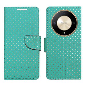 Dhar Flips Aquamarine Dot Flip Cover  Honor X9B 5G | Leather Finish | Shock Proof | Magnetic Clouser | Light Weight | Compatible with  Honor X9B 5G Cover | Best Designer Cover For  Honor X9B 5G