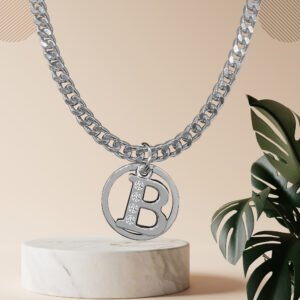 D2Fashion B Letter Locket In Highly Finish Material Silver Metal Pendant