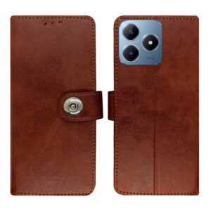 Dhar Flips Manjoor Brown Flip Cover Realme C63 | Leather Finish | Shock Proof | Magnetic Clouser | Light Weight | Compatible with Realme C63 Cover | Best Designer Cover For Realme C63